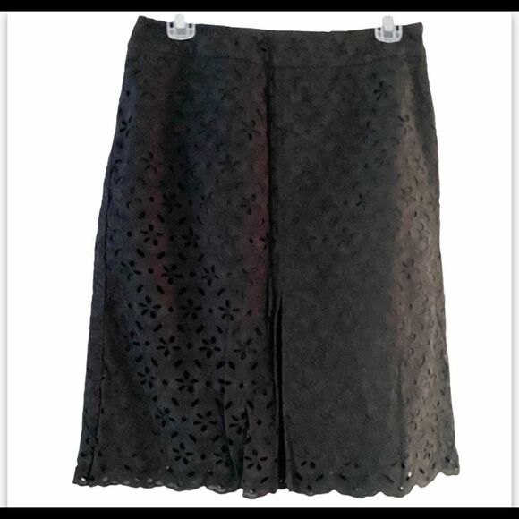Talbots Petites Black Lined Scalloped A-Line Skirt Size 6 - Picture 1 of 6